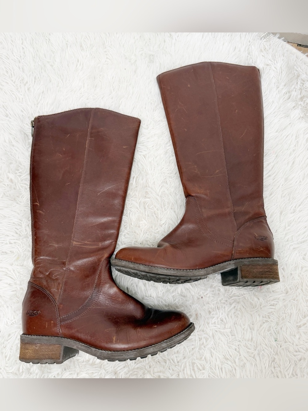 Uggs Women Brown Leather tall knee high Seldon riding boots US 7.5